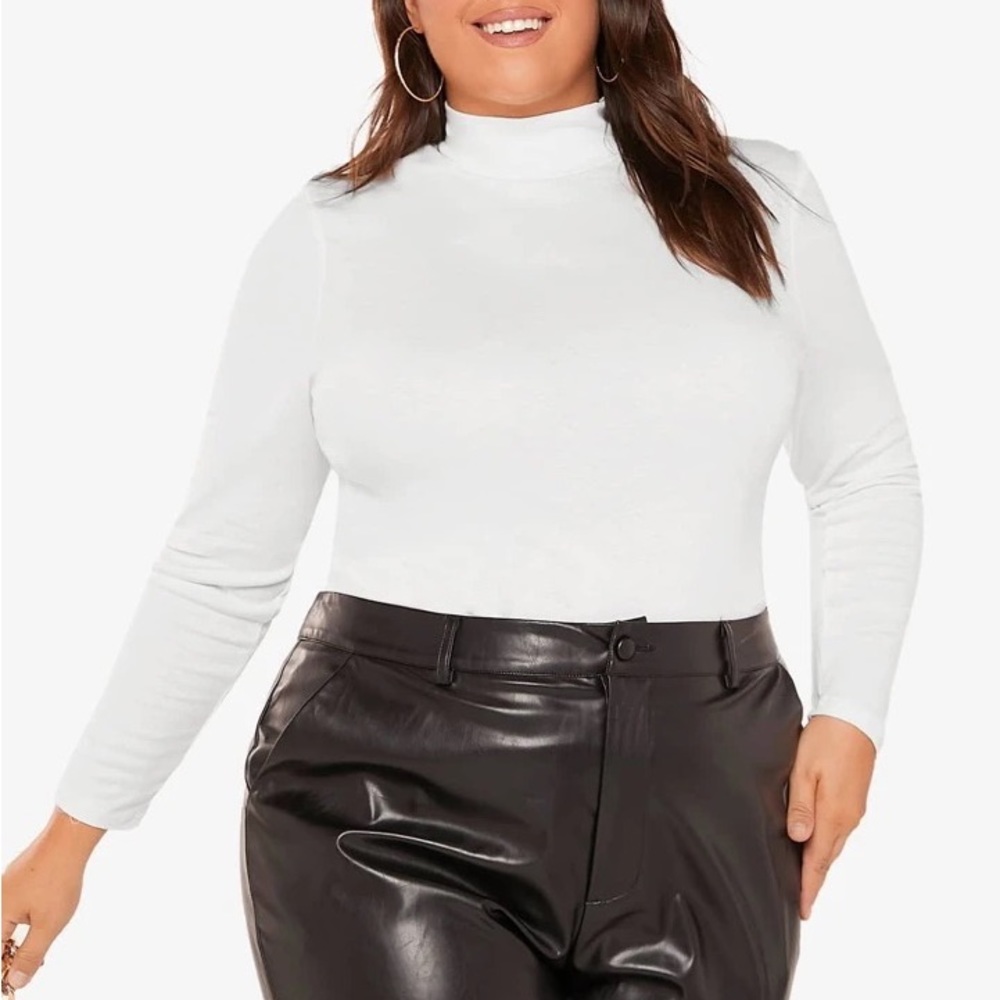 BASICS Plus Mock Neck Fitted Long Sleeve Tee - White - Size 2X